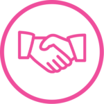 shaking hands logo in pink color